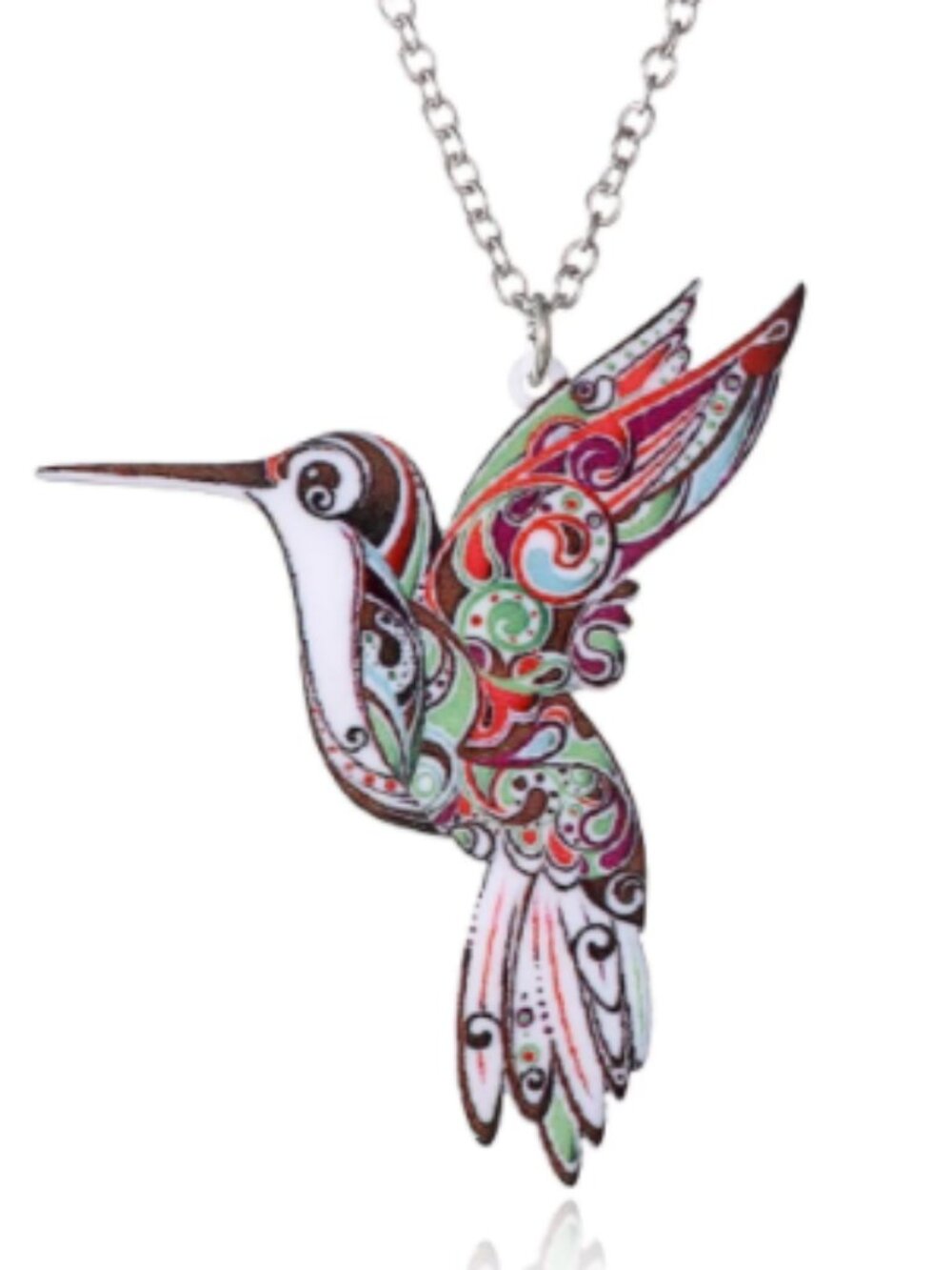 Hummingbird Pendant Necklace Colorful Bird Charm Nature Wildlife Floral Jewelry